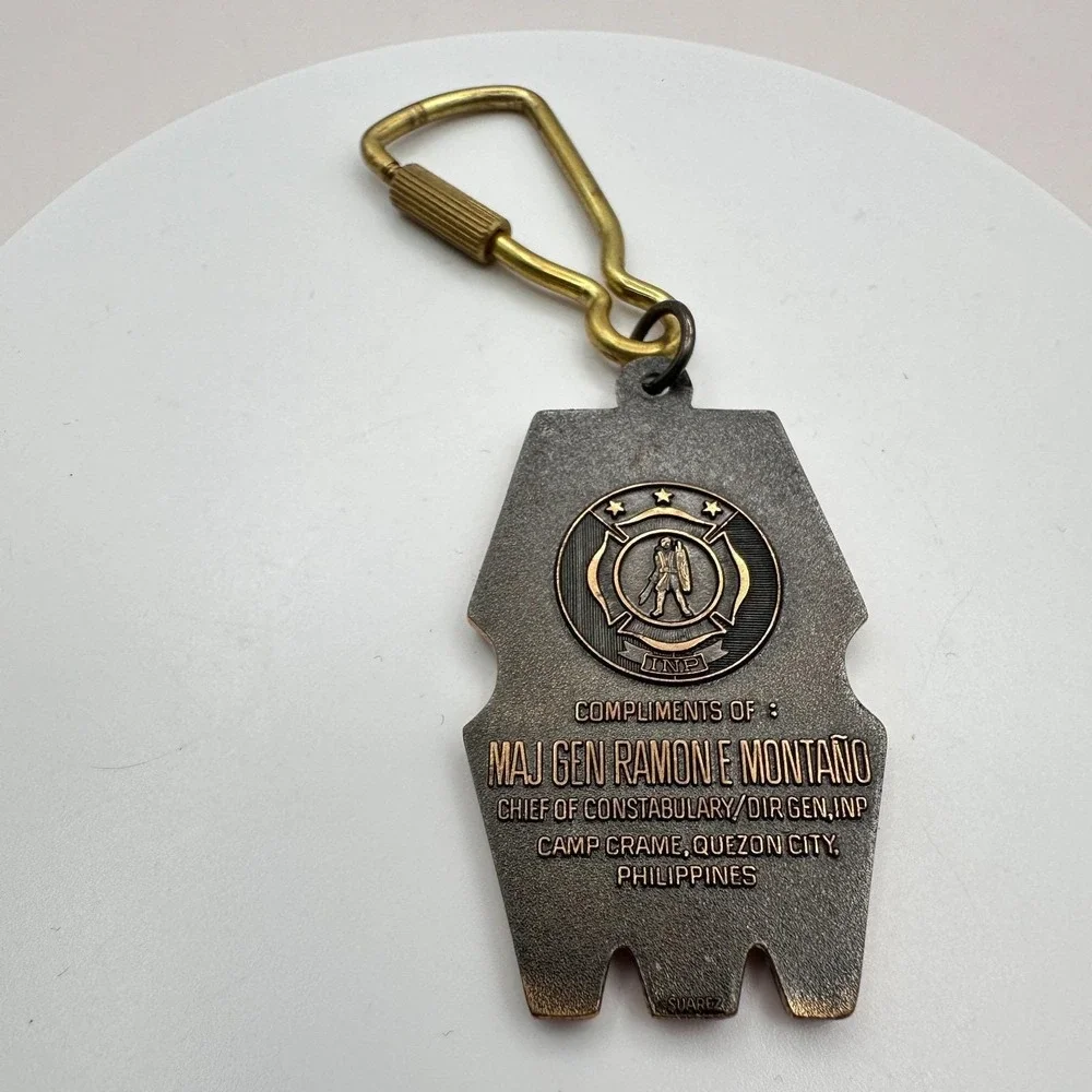 Vintage 80s Philippines Military Police‎ Keychain Maj Gen Ramon Montano Shield